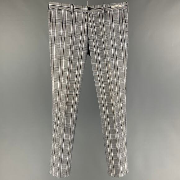 PAUL TAYLOR Size 29 Navy White Plaid Cotton Polyester Zip Fly Pants - Picture 1 of 5